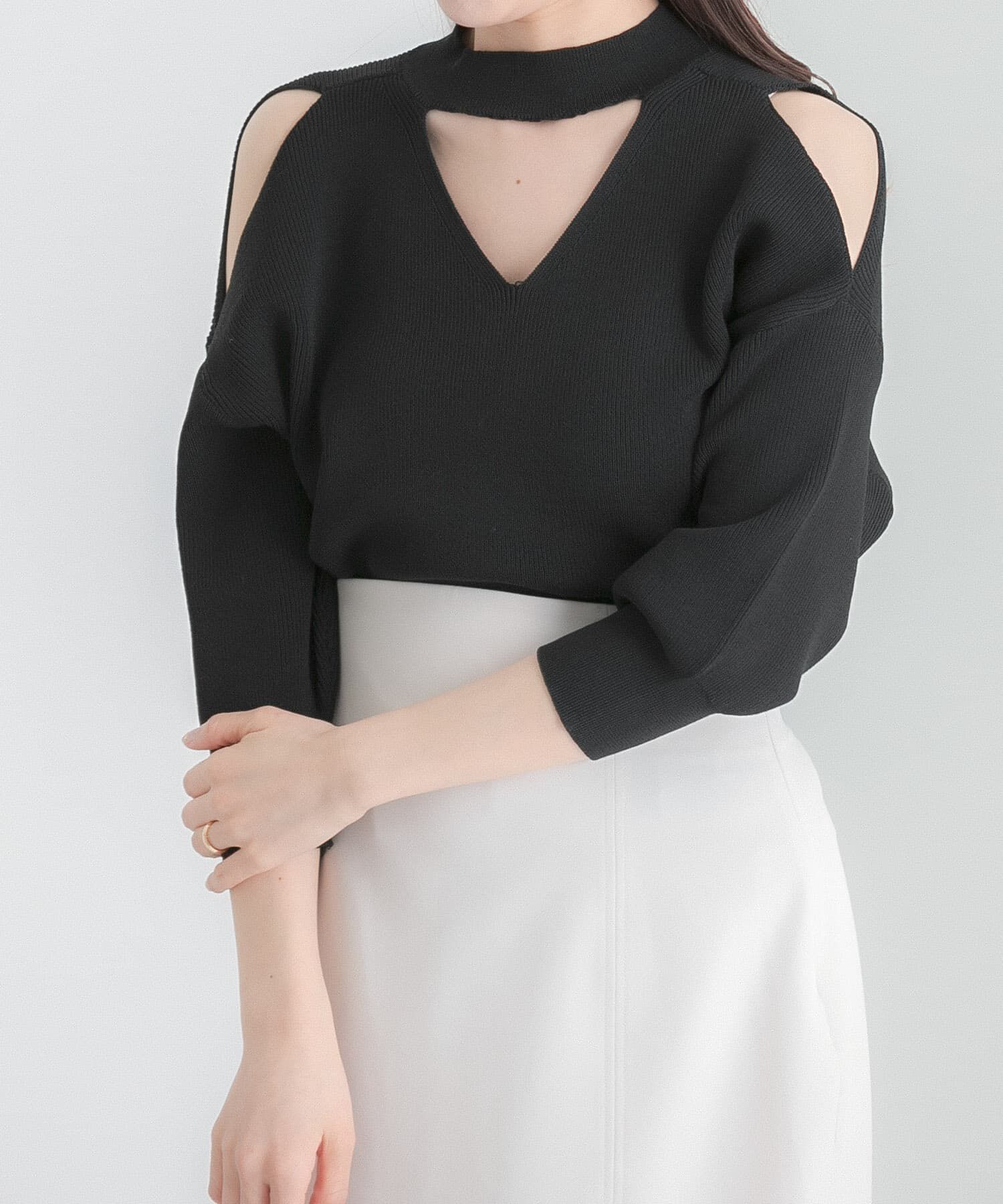 SENSE OF PLACE by URBAN RESEARCH「カットアウトハイネックセーター(5分袖)」|ニット・セーター|