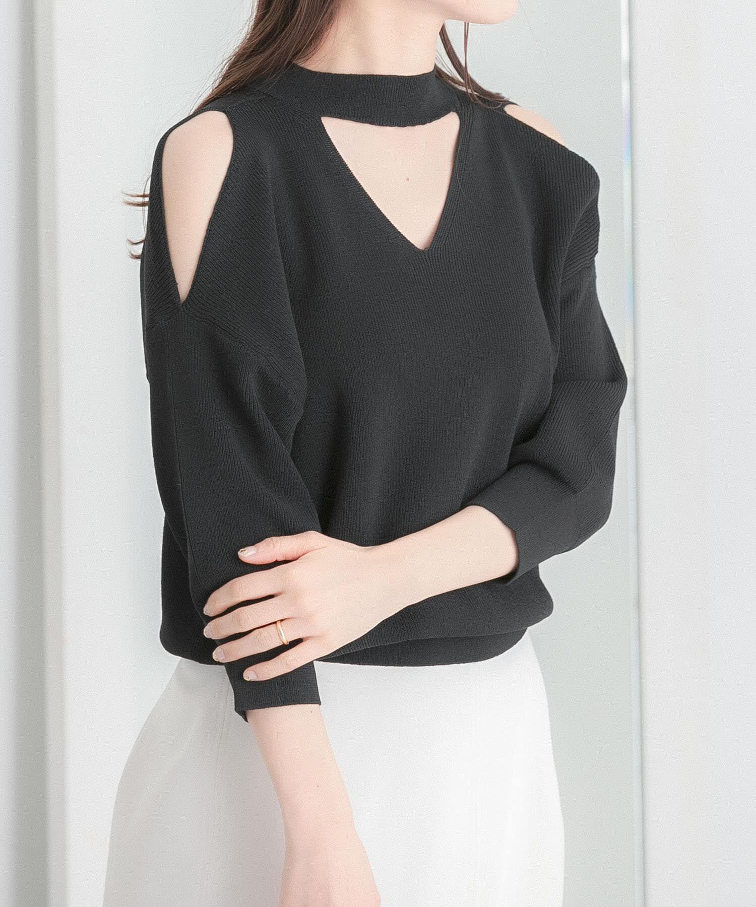 SENSE OF PLACE by URBAN RESEARCH「カットアウトハイネックセーター(5分袖)」|ニット・セーター|