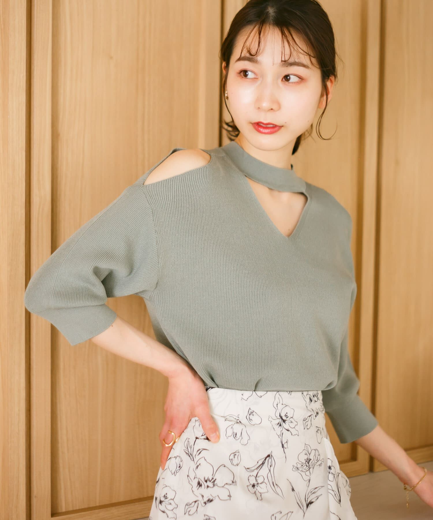 SENSE OF PLACE by URBAN RESEARCH「カットアウトハイネックセーター(5分袖)」|ニット・セーター|