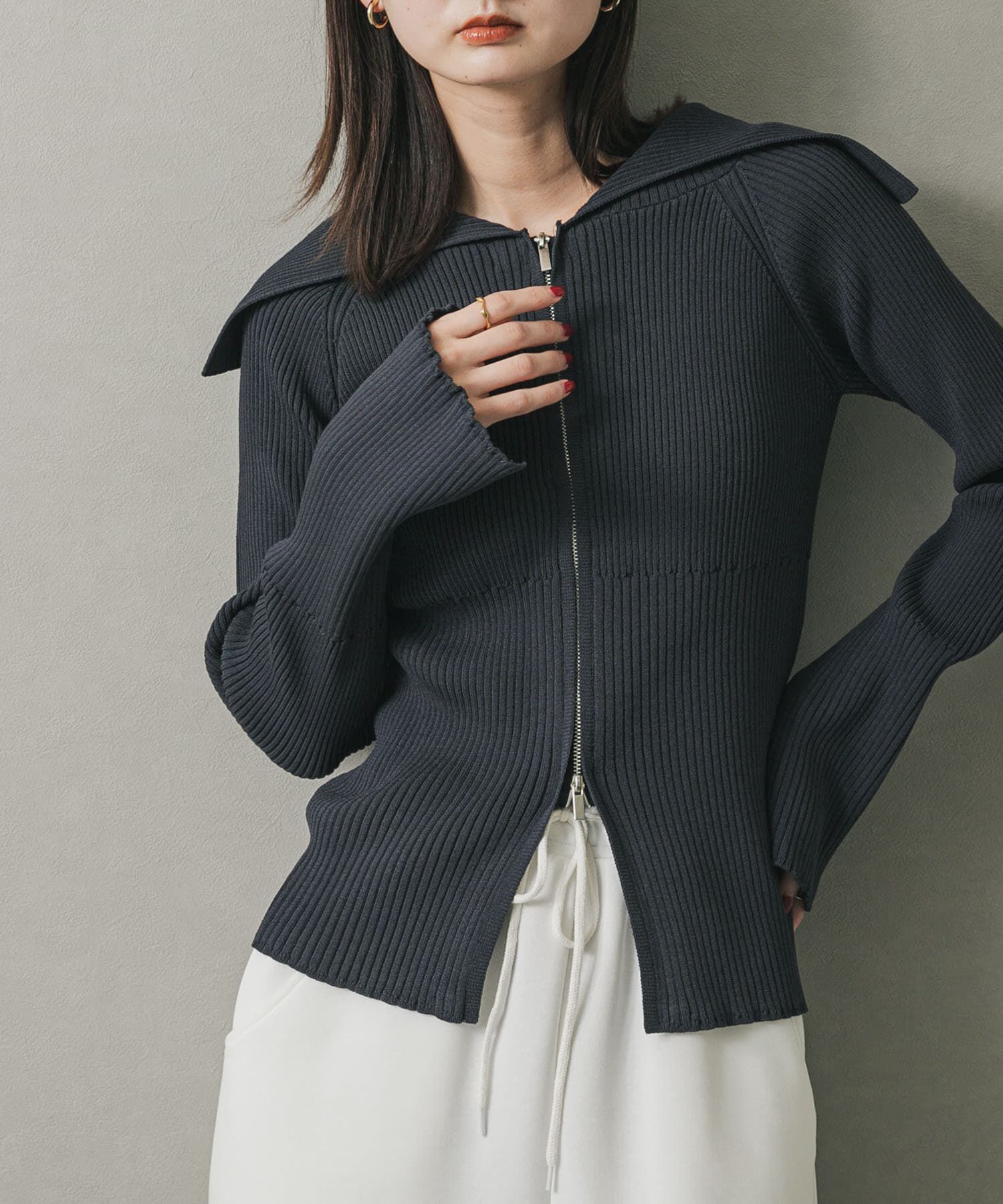 SENSE OF PLACE by URBAN RESEARCH「ビックカラージップセーター」|ニット・セーター|チャコールグレー