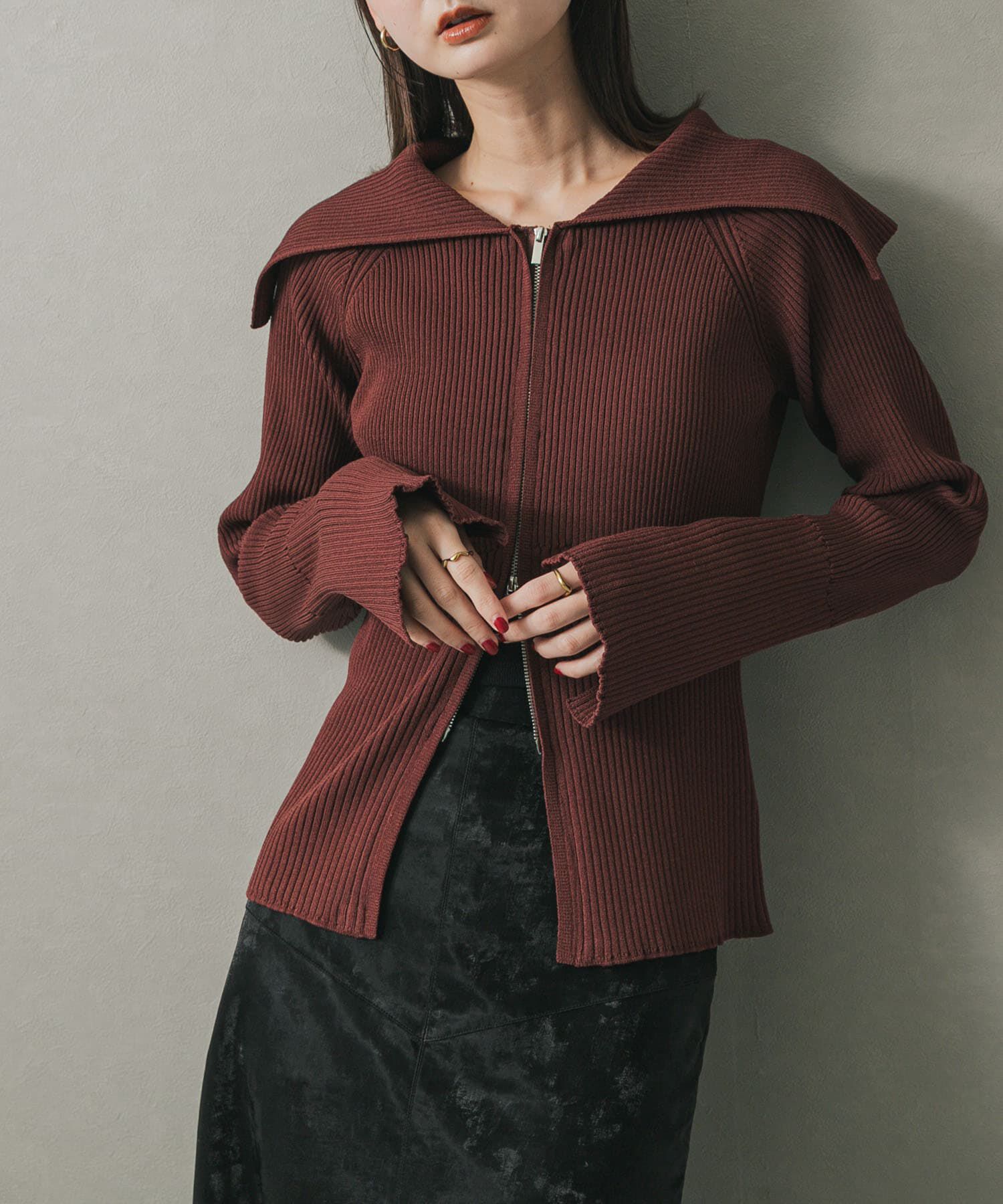 SENSE OF PLACE by URBAN RESEARCH「ビックカラージップセーター」|ニット・セーター|ブラウン