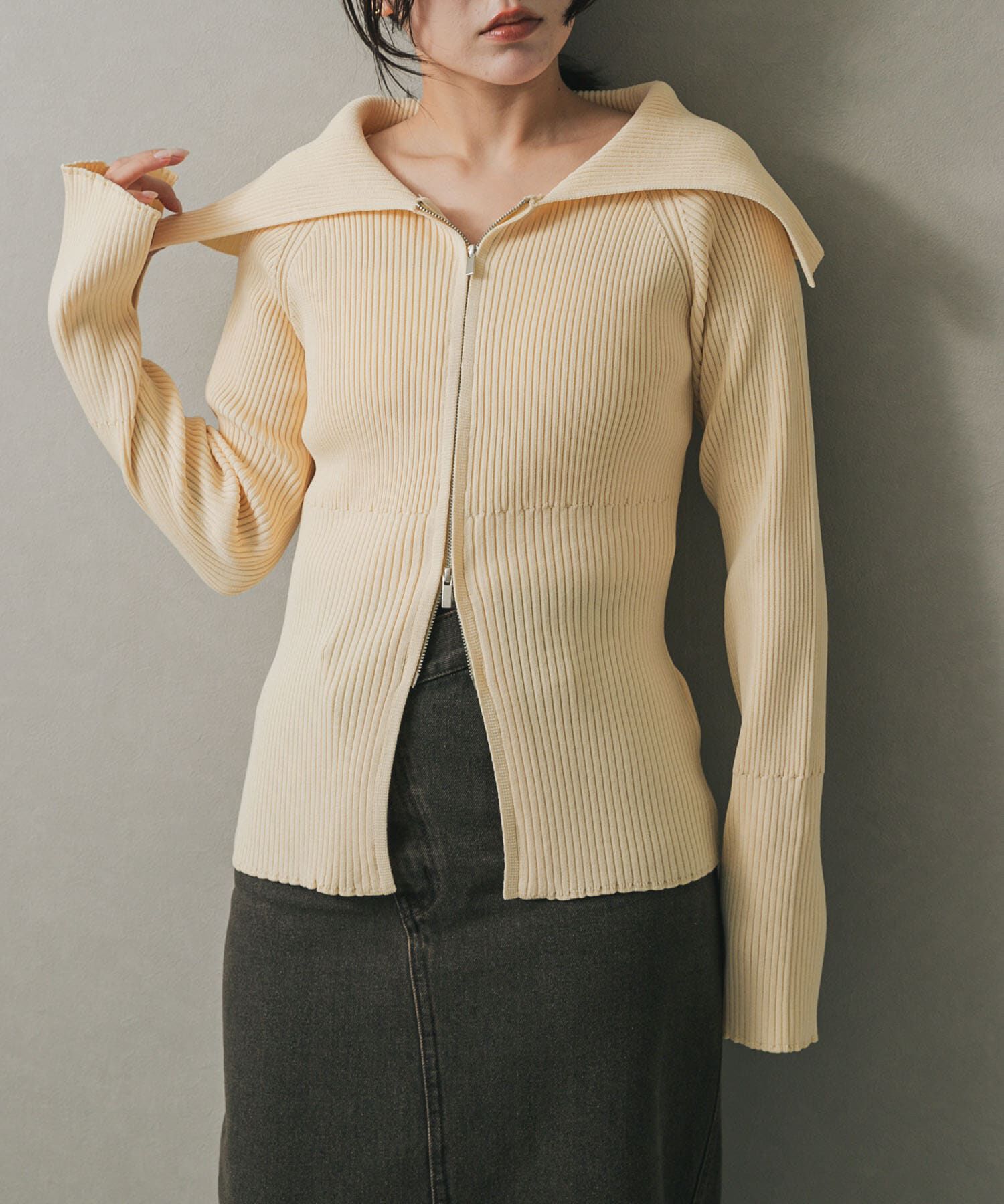 SENSE OF PLACE by URBAN RESEARCH「ビックカラージップセーター」|ニット・セーター|ベージュ