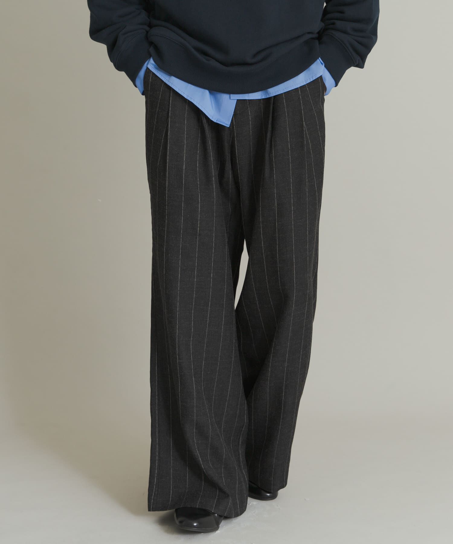 SENSE OF PLACE by URBAN RESEARCH「ウールタッチストライプワイドフレアパンツ」|その他|ブラック