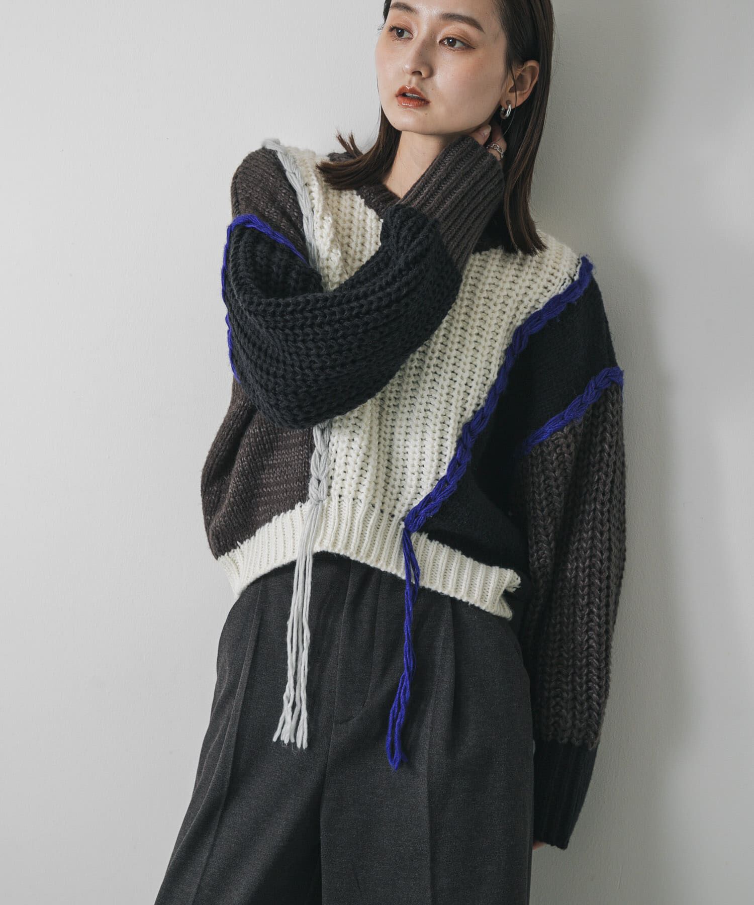 SENSE OF PLACE by URBAN RESEARCH「パッチワークセーター」|ニット・セーター|グレー系その他