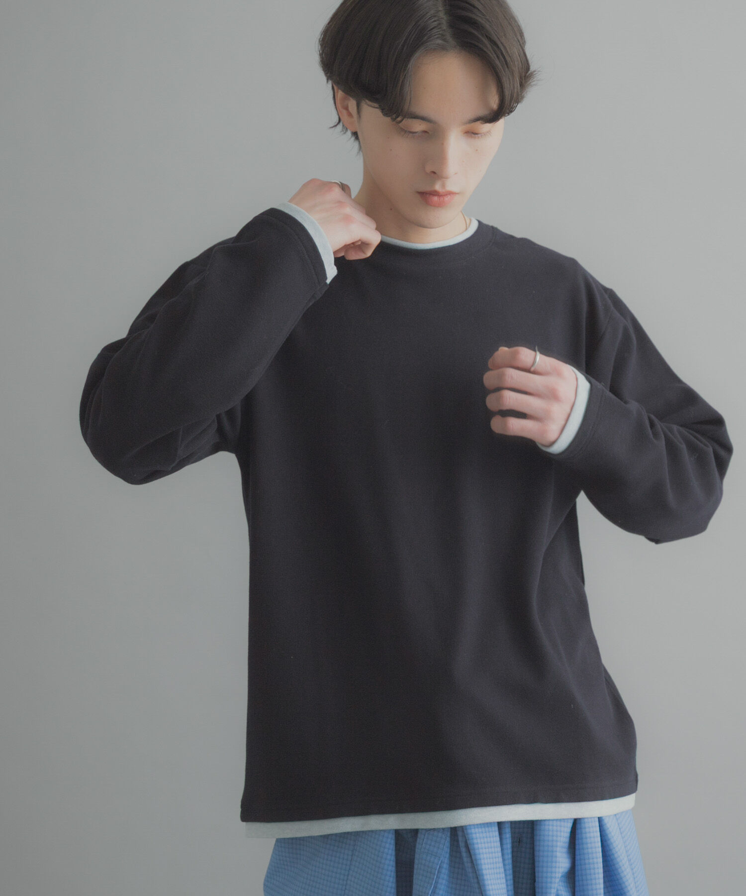 SENSE OF PLACE by URBAN RESEARCH「フェイクレイヤードロングTシャツ」|Tシャツ・カットソー|ネイビー