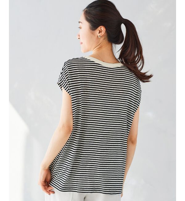 le.coeur blanc「《手洗い可能》麻混ボーダーTシャツ」|Tシャツ・カットソー|