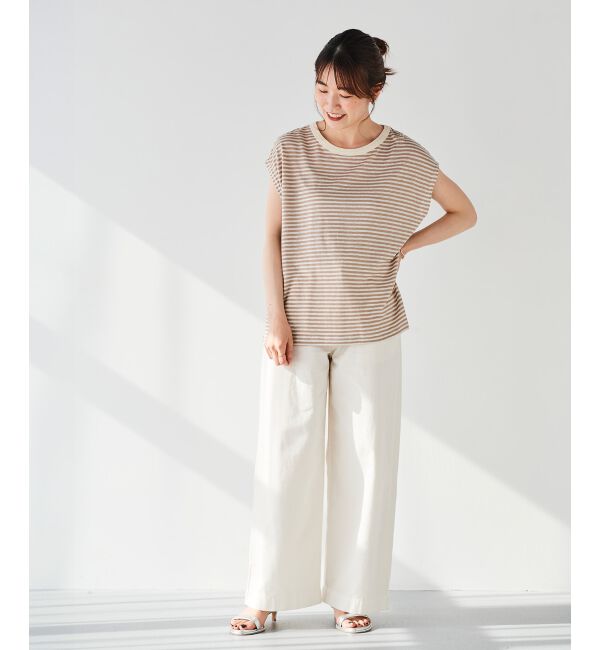 le.coeur blanc「《手洗い可能》麻混ボーダーTシャツ」|Tシャツ・カットソー|