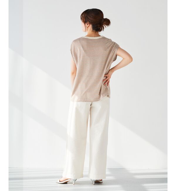 le.coeur blanc「《手洗い可能》麻混ボーダーTシャツ」|Tシャツ・カットソー|