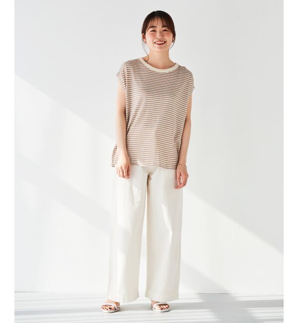 le.coeur blanc「《手洗い可能》麻混ボーダーTシャツ」|Tシャツ・カットソー|