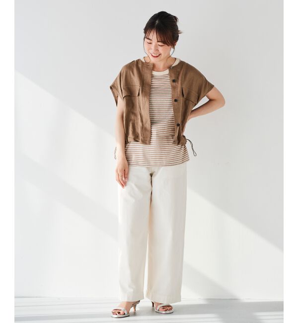 le.coeur blanc「《手洗い可能》麻混ボーダーTシャツ」|Tシャツ・カットソー|