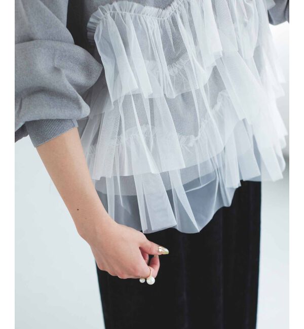 le.coeur blanc「《手洗い可能》Perle Peche チュールキリカエニット」|ニット・セーター|