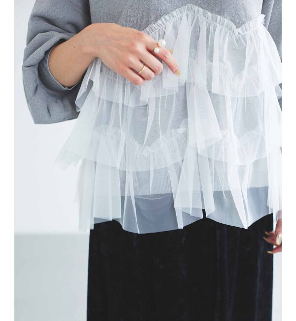 le.coeur blanc「《手洗い可能》Perle Peche チュールキリカエニット」|ニット・セーター|