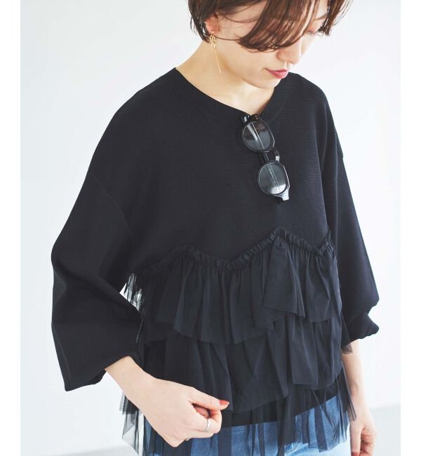 le.coeur blanc「《手洗い可能》Perle Peche チュールキリカエニット」|ニット・セーター|