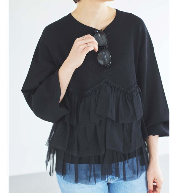 le.coeur blanc「《手洗い可能》Perle Peche チュールキリカエニット」|ニット・セーター|