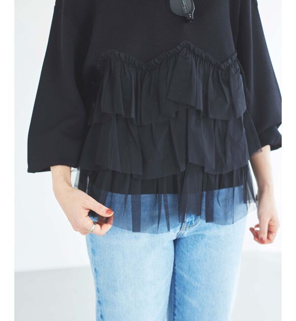 le.coeur blanc「《手洗い可能》Perle Peche チュールキリカエニット」|ニット・セーター|