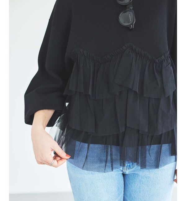 le.coeur blanc「《手洗い可能》Perle Peche チュールキリカエニット」|ニット・セーター|