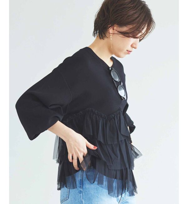 le.coeur blanc「《手洗い可能》Perle Peche チュールキリカエニット」|ニット・セーター|