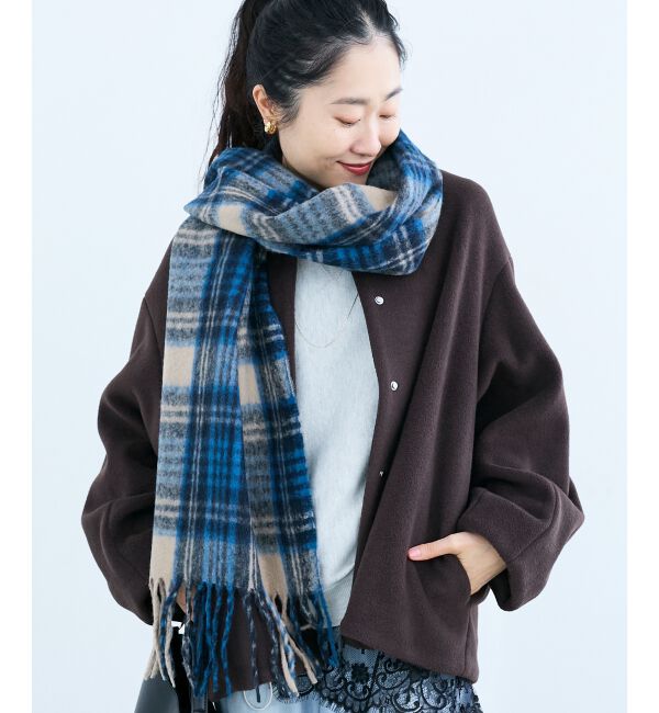  「チェック起毛ストール」|ストール|ブルー柄