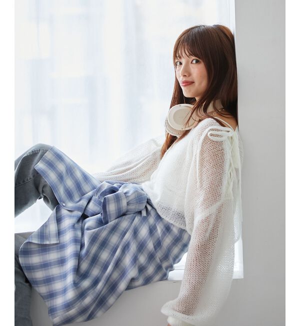 MAJESTICLEGON「レースアップメッシュニット」|ニット・セーター|アイボリー