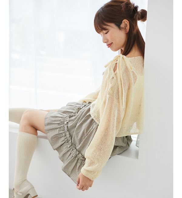 MAJESTICLEGON「レースアップメッシュニット」|ニット・セーター|