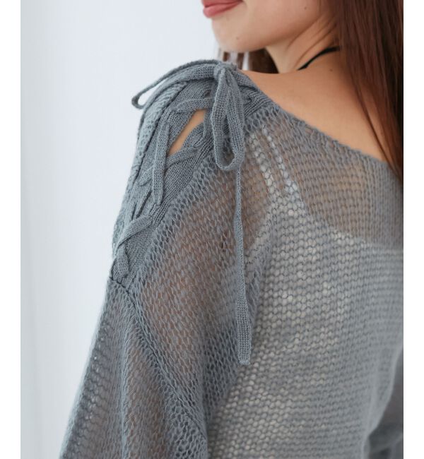 MAJESTICLEGON「レースアップメッシュニット」|ニット・セーター|