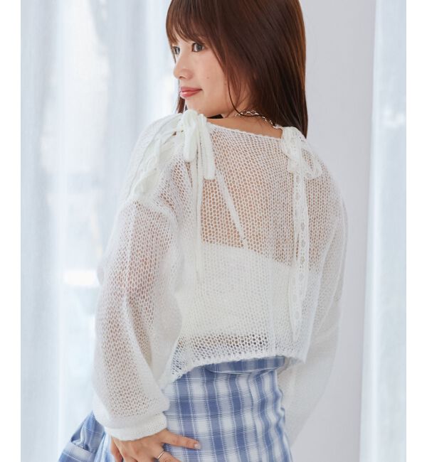 MAJESTICLEGON「レースアップメッシュニット」|ニット・セーター|