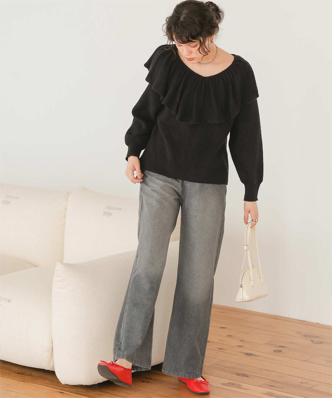 titivate「ウールブレンドギャザーフリル襟ニットトップス」|ニット・セーター|