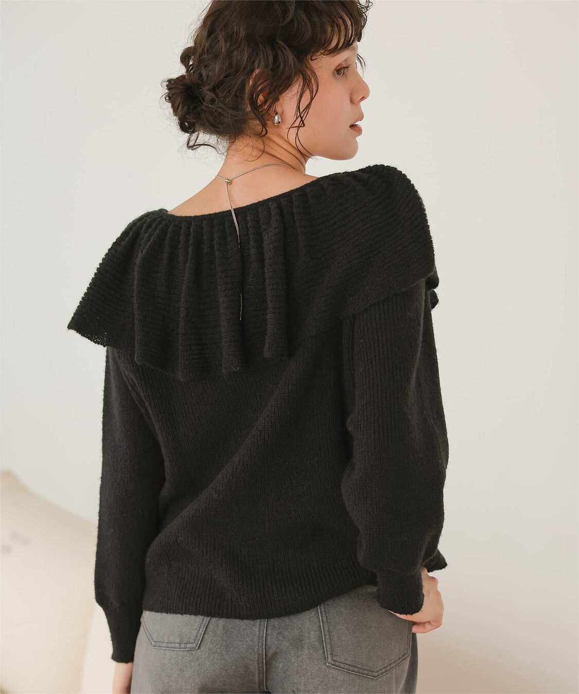 titivate「ウールブレンドギャザーフリル襟ニットトップス」|ニット・セーター|