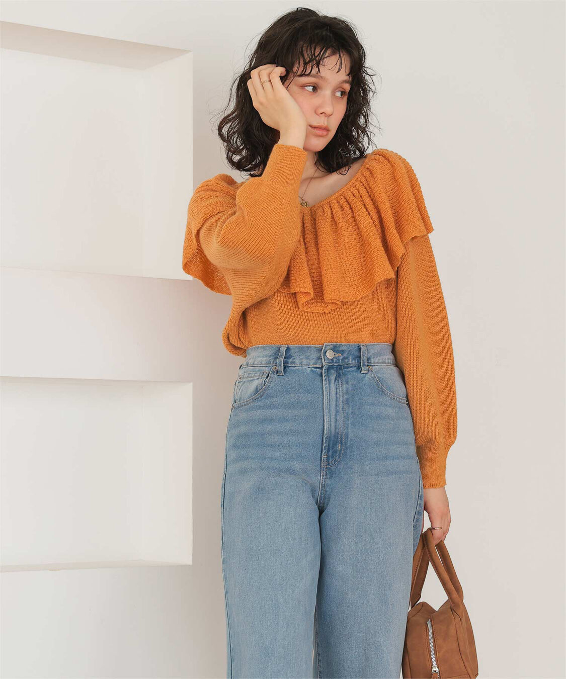 titivate「ウールブレンドギャザーフリル襟ニットトップス」|ニット・セーター|