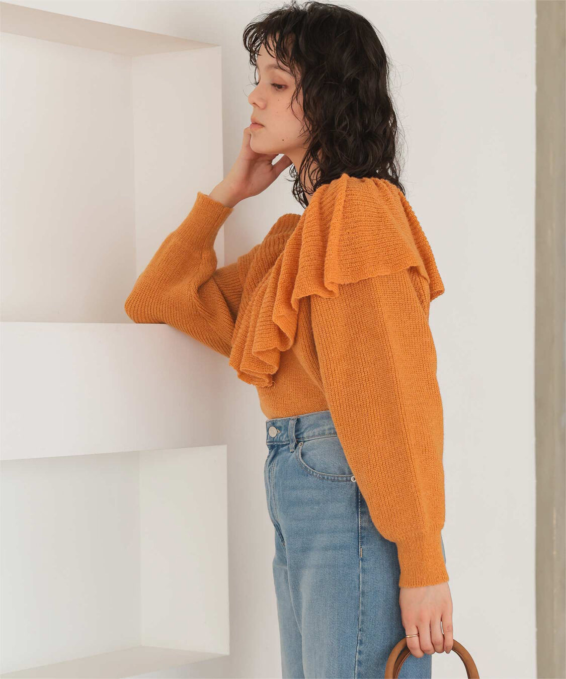 titivate「ウールブレンドギャザーフリル襟ニットトップス」|ニット・セーター|