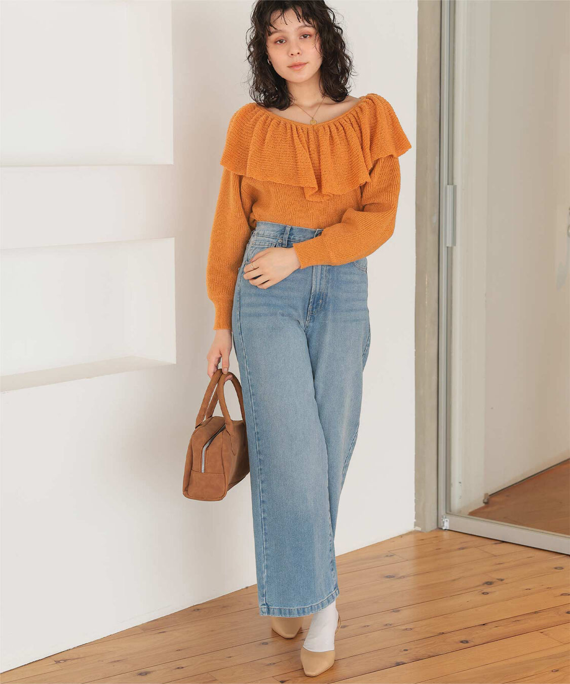 titivate「ウールブレンドギャザーフリル襟ニットトップス」|ニット・セーター|