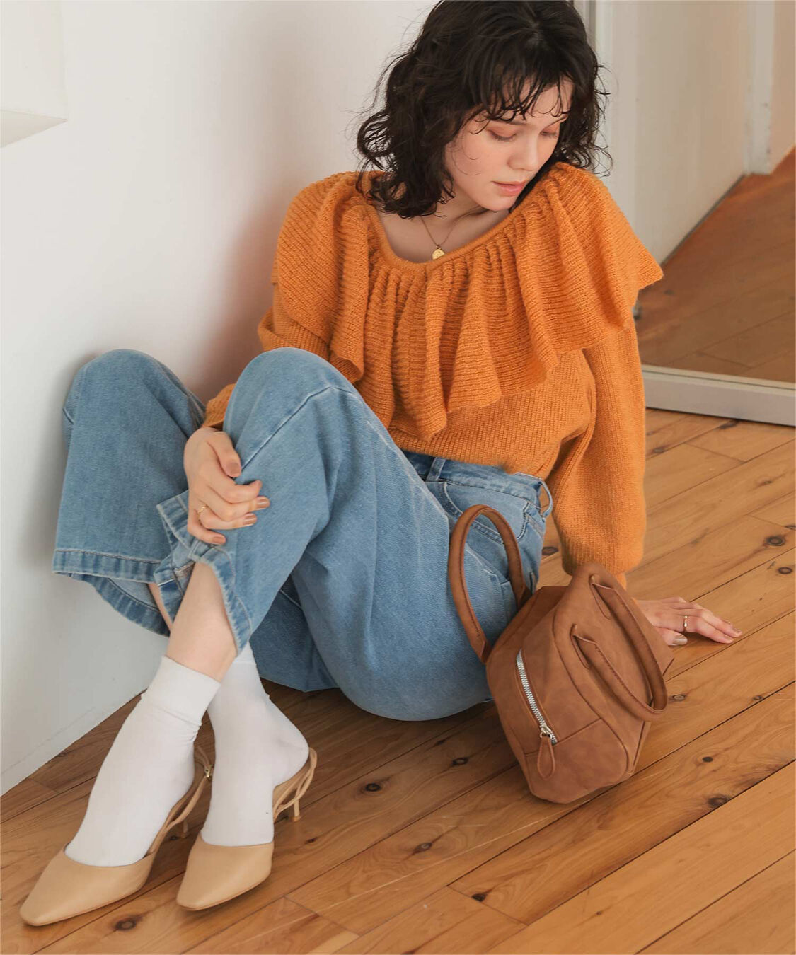 titivate「ウールブレンドギャザーフリル襟ニットトップス」|ニット・セーター|