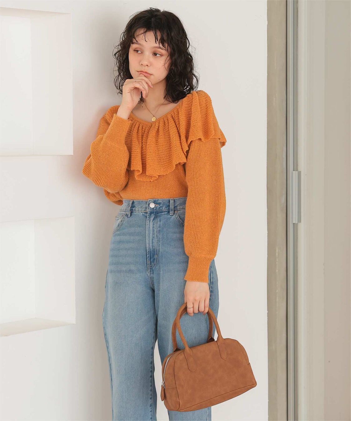 titivate「ウールブレンドギャザーフリル襟ニットトップス」|ニット・セーター|