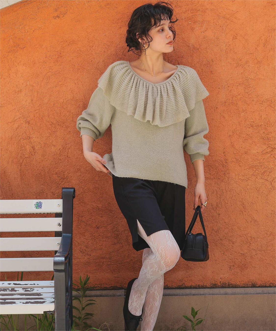 titivate「ウールブレンドギャザーフリル襟ニットトップス」|ニット・セーター|