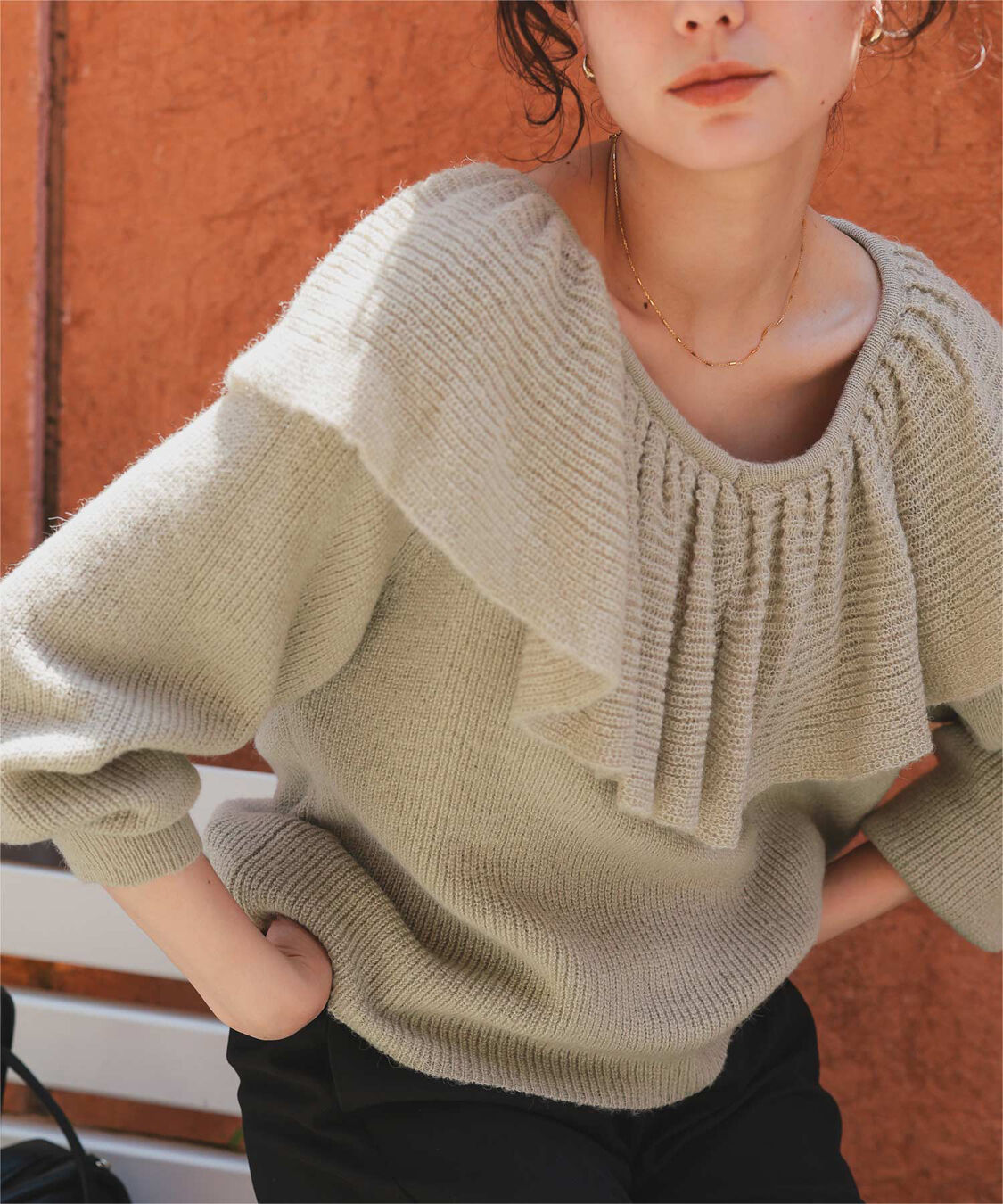 titivate「ウールブレンドギャザーフリル襟ニットトップス」|ニット・セーター|