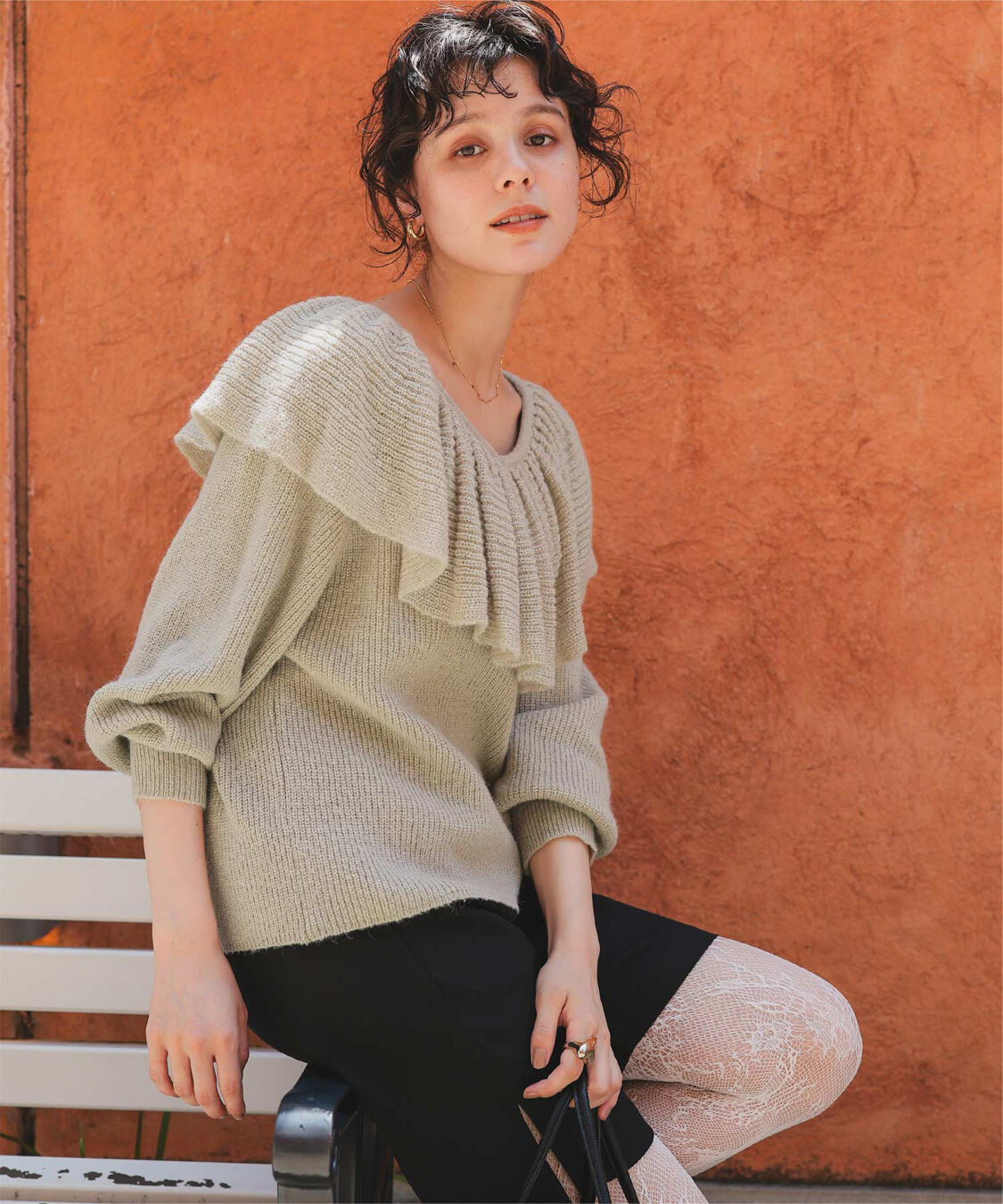 titivate「ウールブレンドギャザーフリル襟ニットトップス」|ニット・セーター|