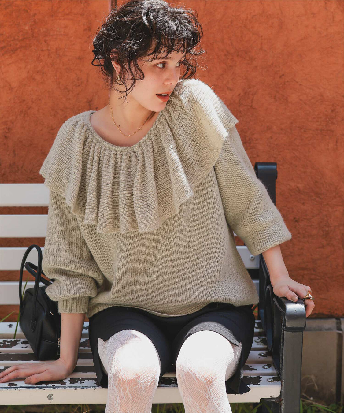 titivate「ウールブレンドギャザーフリル襟ニットトップス」|ニット・セーター|