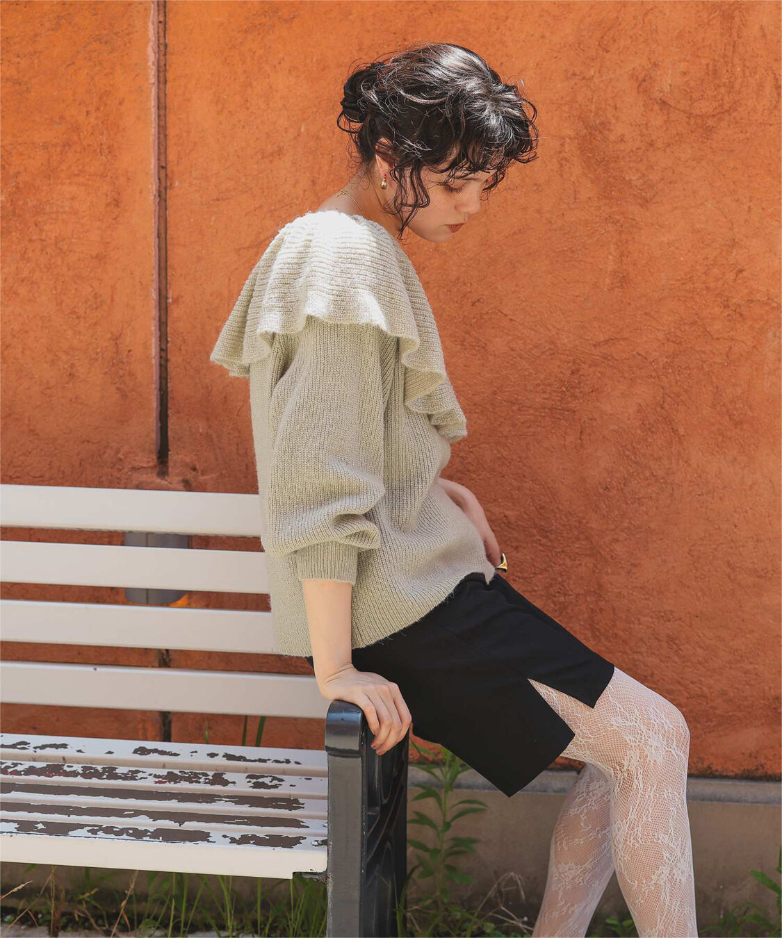 titivate「ウールブレンドギャザーフリル襟ニットトップス」|ニット・セーター|