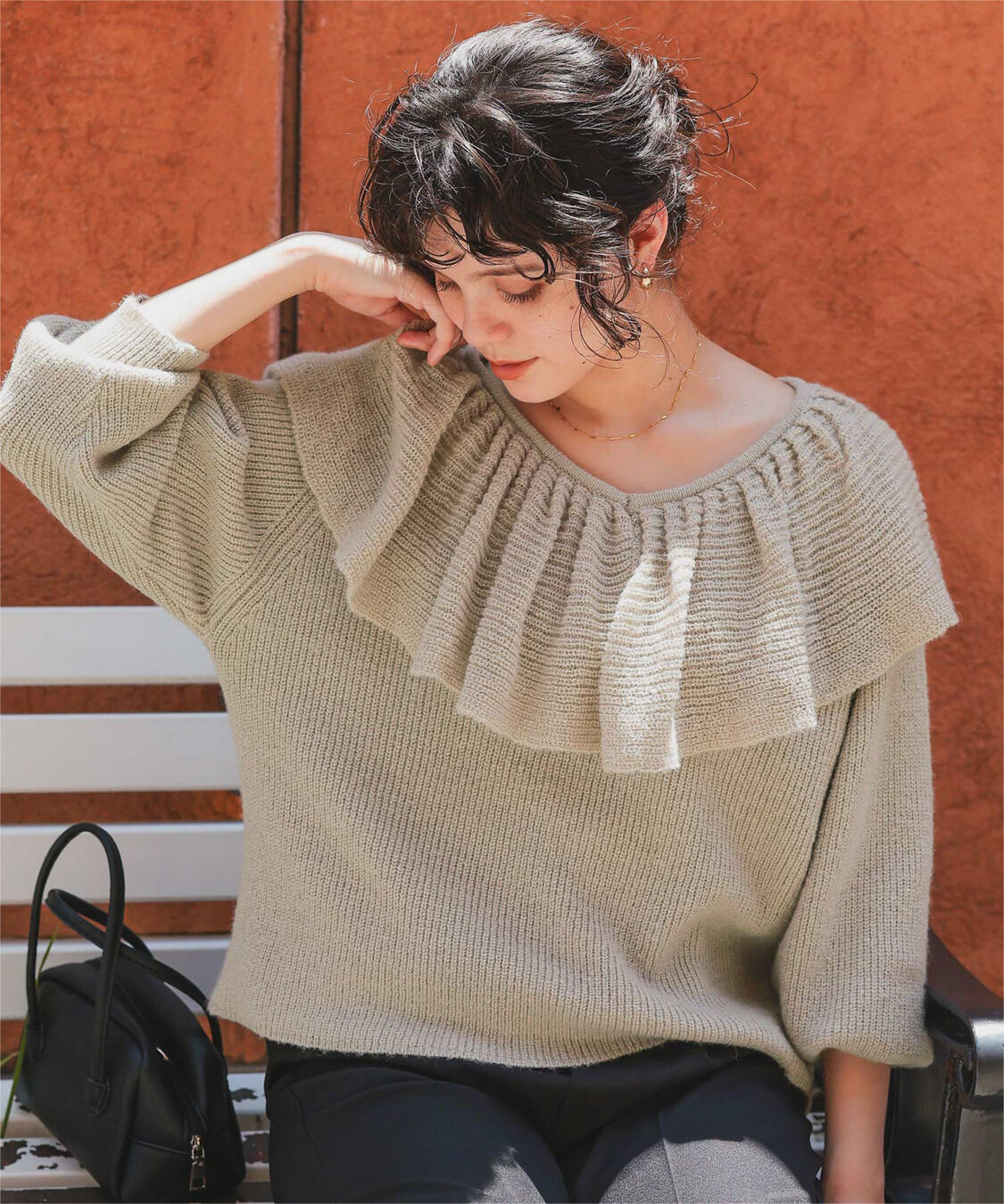 titivate「ウールブレンドギャザーフリル襟ニットトップス」|ニット・セーター|