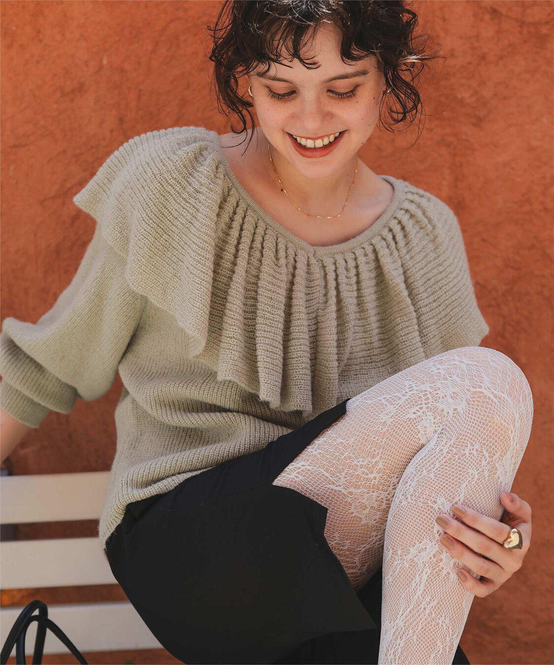 titivate「ウールブレンドギャザーフリル襟ニットトップス」|ニット・セーター|