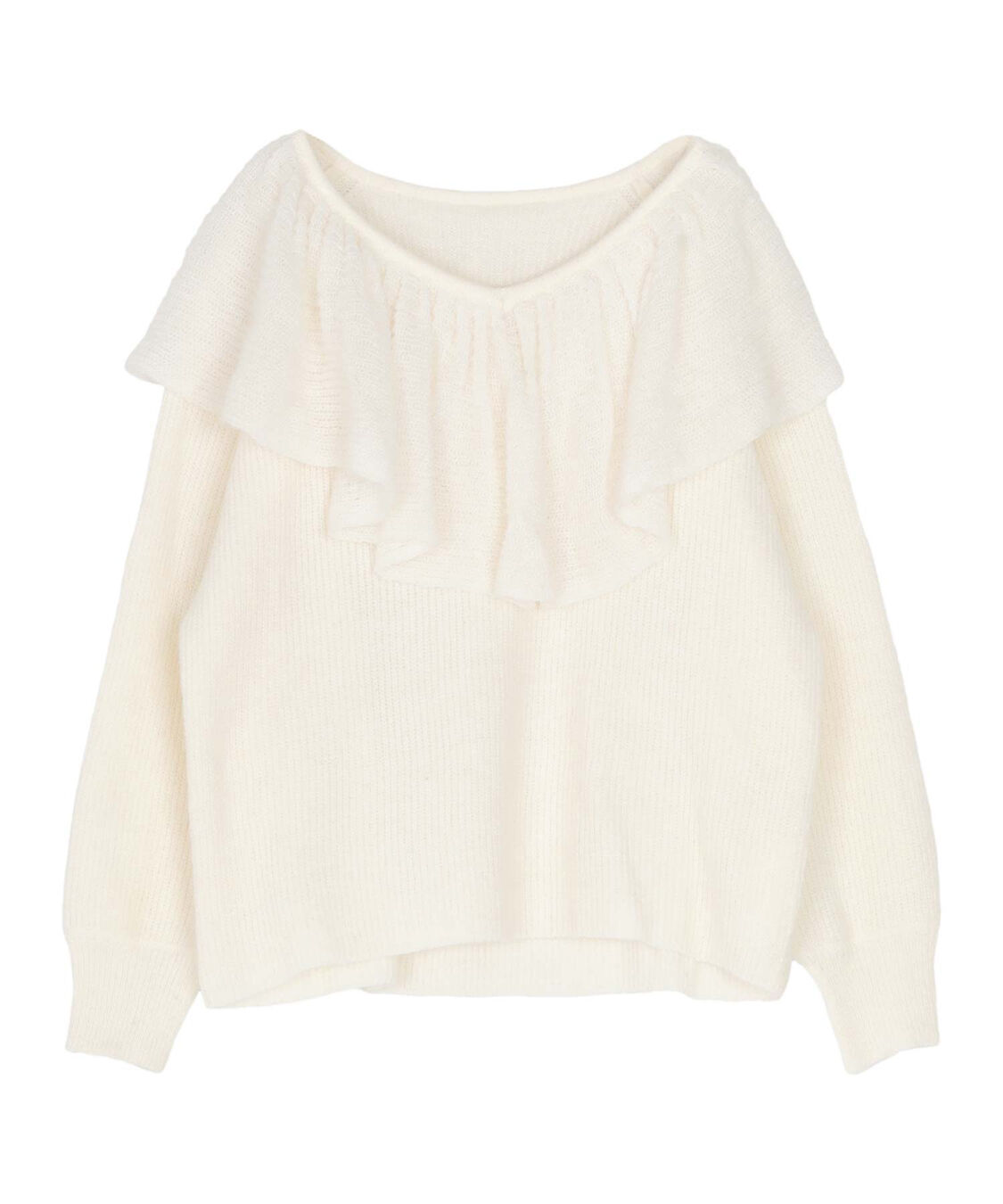 titivate「ウールブレンドギャザーフリル襟ニットトップス」|ニット・セーター|