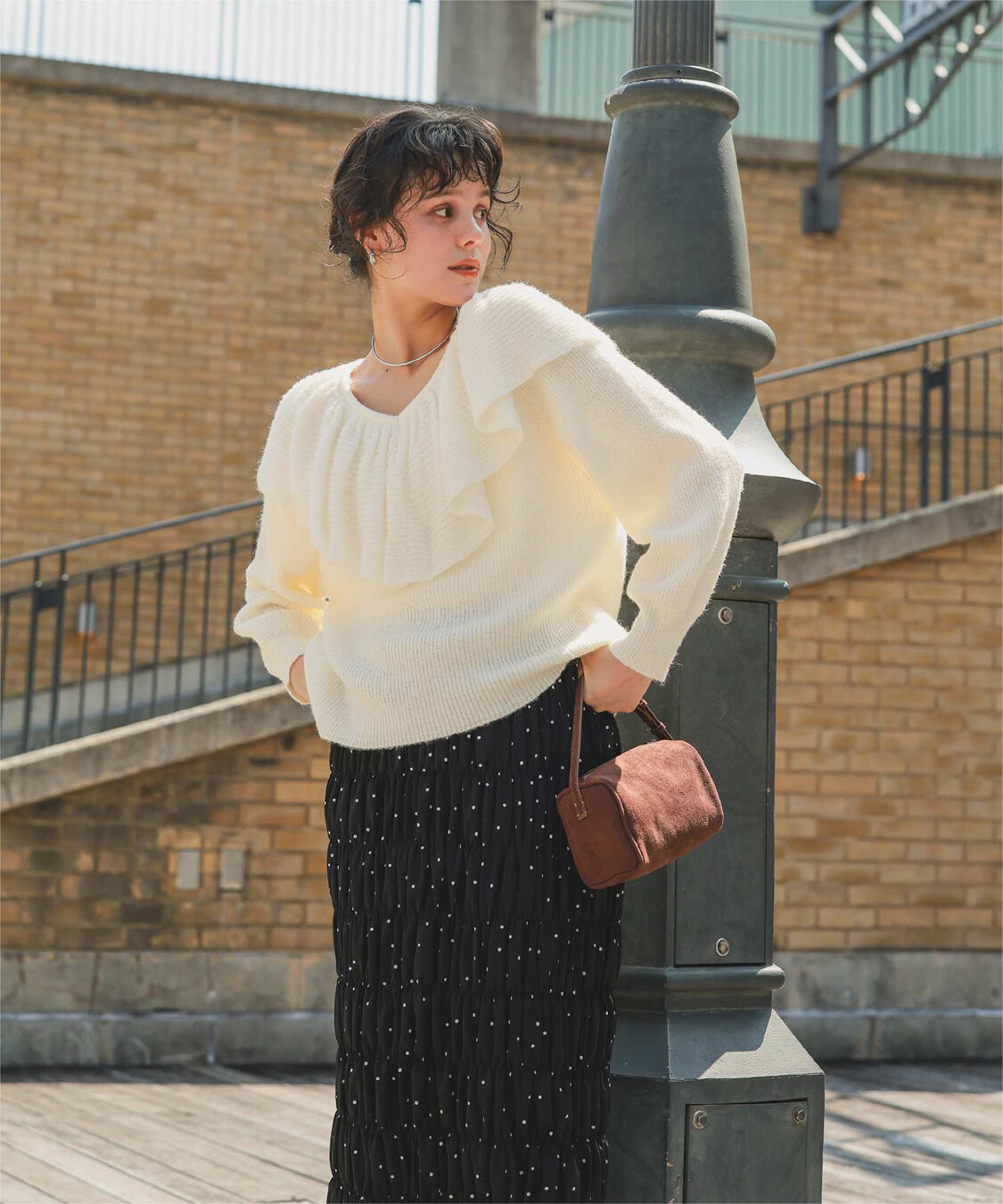 titivate「ウールブレンドギャザーフリル襟ニットトップス」|ニット・セーター|