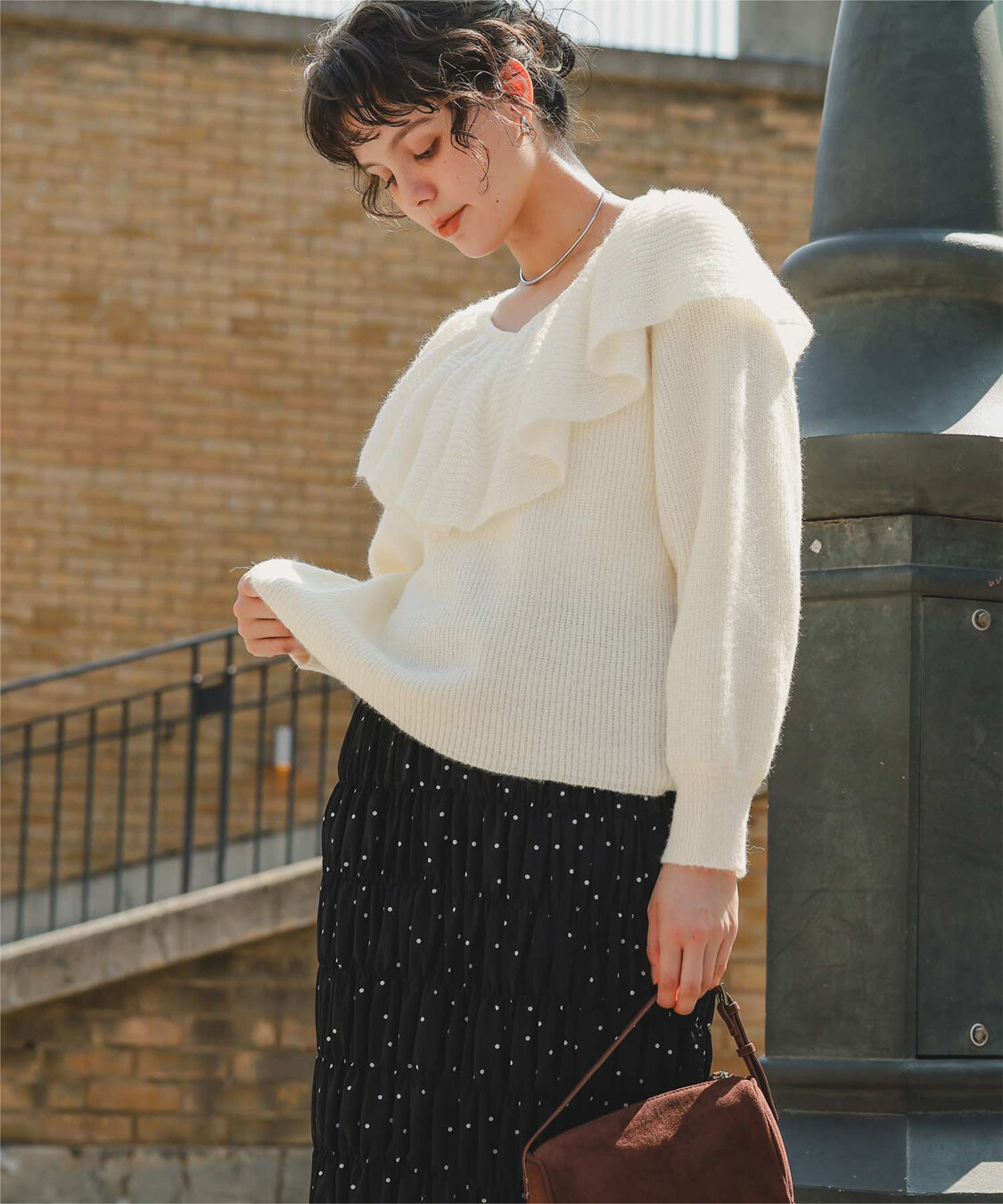 titivate「ウールブレンドギャザーフリル襟ニットトップス」|ニット・セーター|