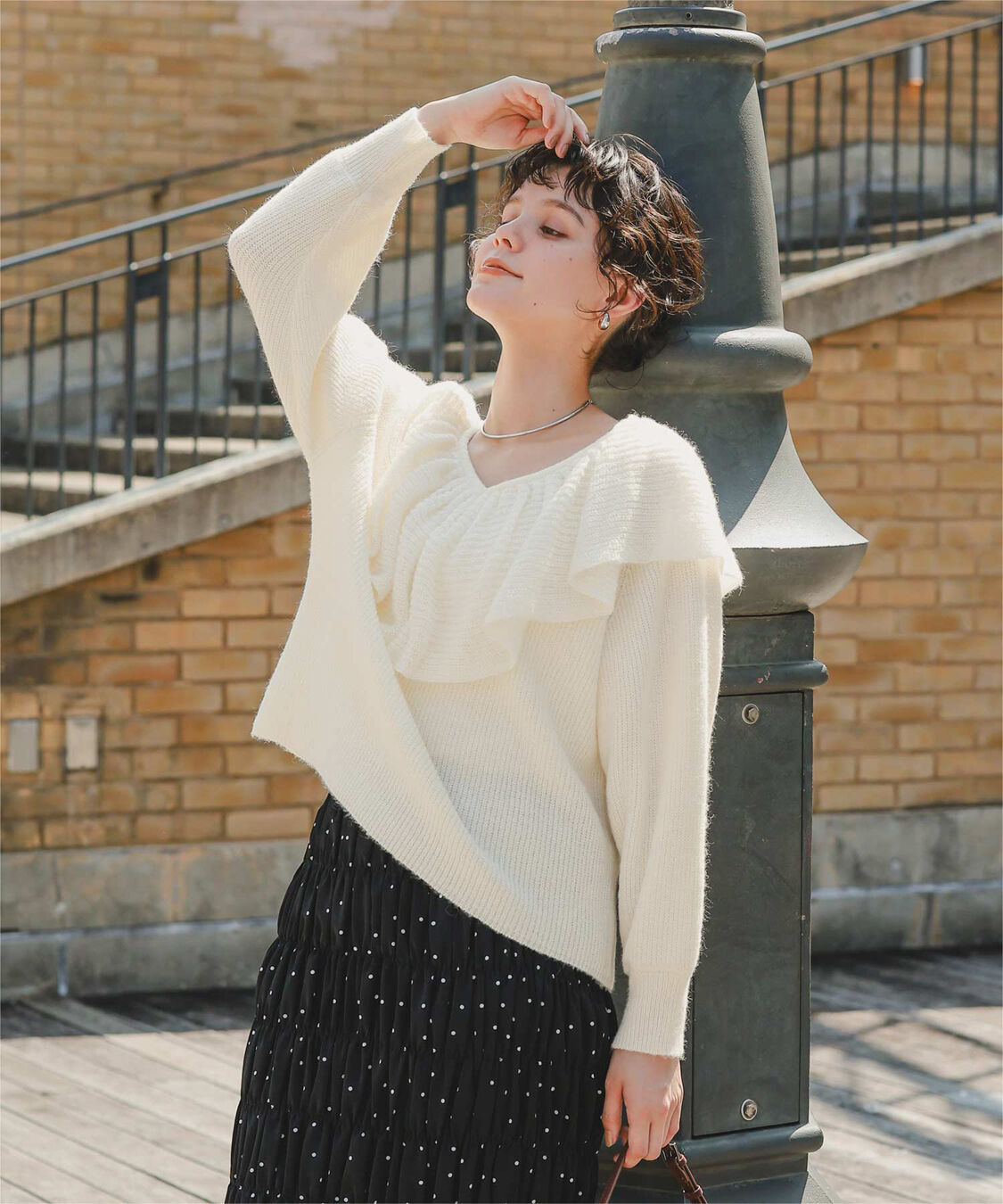 titivate「ウールブレンドギャザーフリル襟ニットトップス」|ニット・セーター|