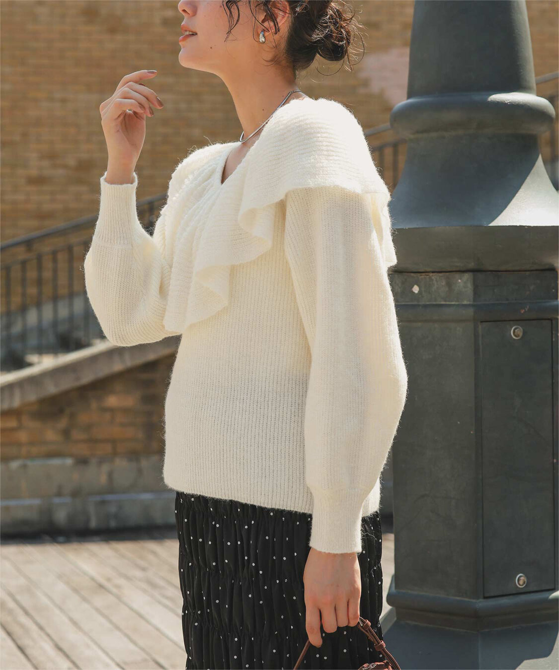 titivate「ウールブレンドギャザーフリル襟ニットトップス」|ニット・セーター|