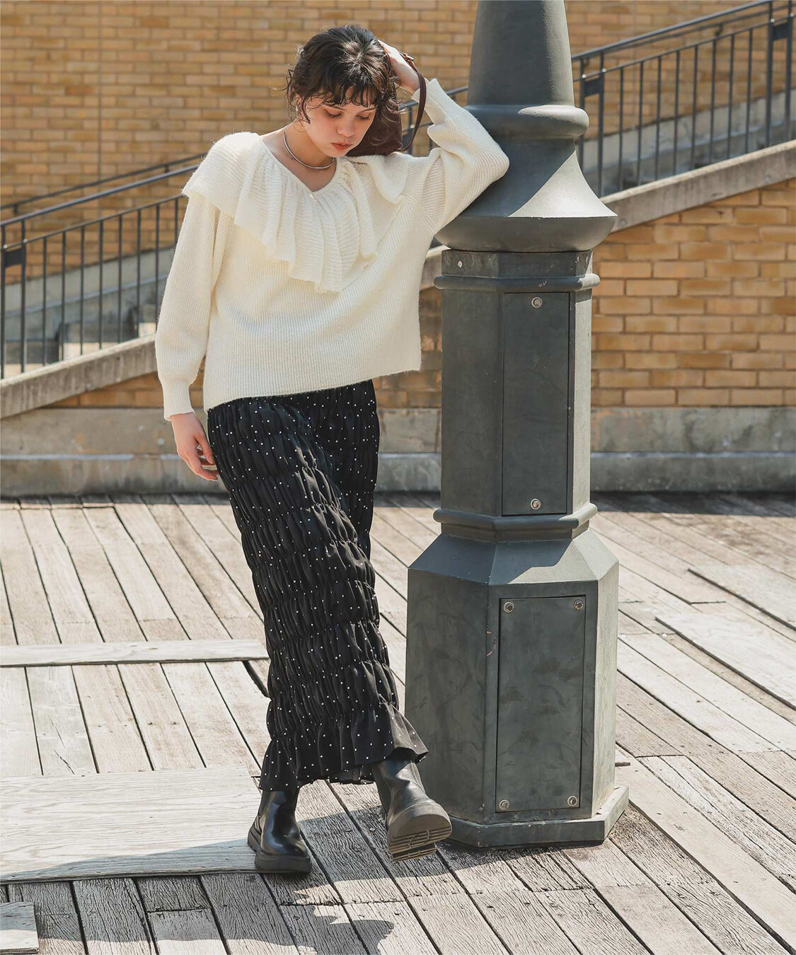 titivate「ウールブレンドギャザーフリル襟ニットトップス」|ニット・セーター|