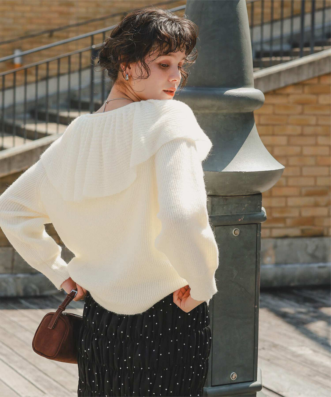 titivate「ウールブレンドギャザーフリル襟ニットトップス」|ニット・セーター|