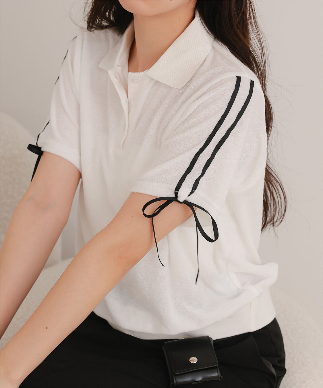 miette「配色リボンパイルトップス」|Tシャツ・カットソー|ホワイト