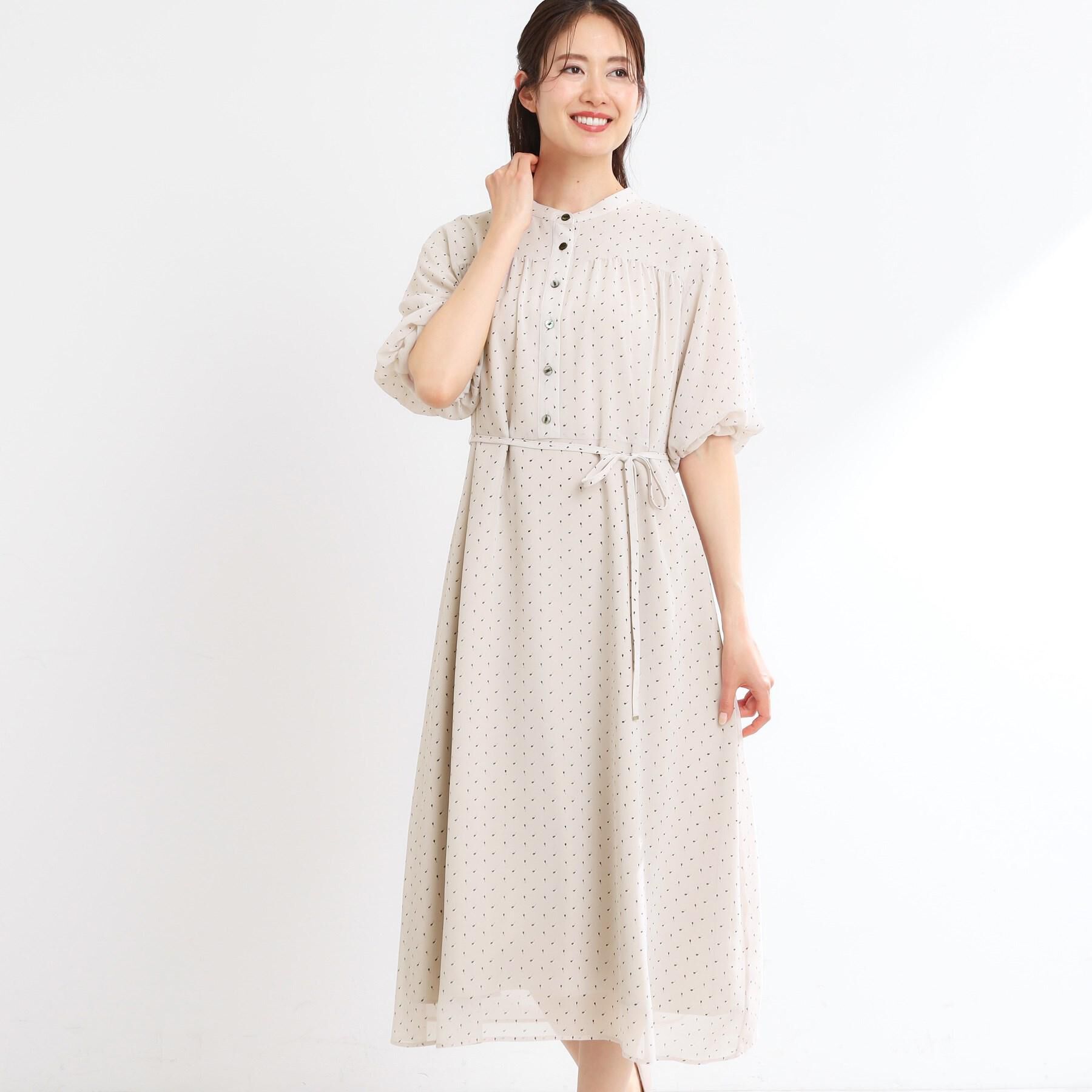 Reflect「【夏SALE／WEB先行カラーあり／リボン取り外し可／マシンウォッシュ可】コツキ柄プリントワンピース」|ワンピース|グレージュ(150)