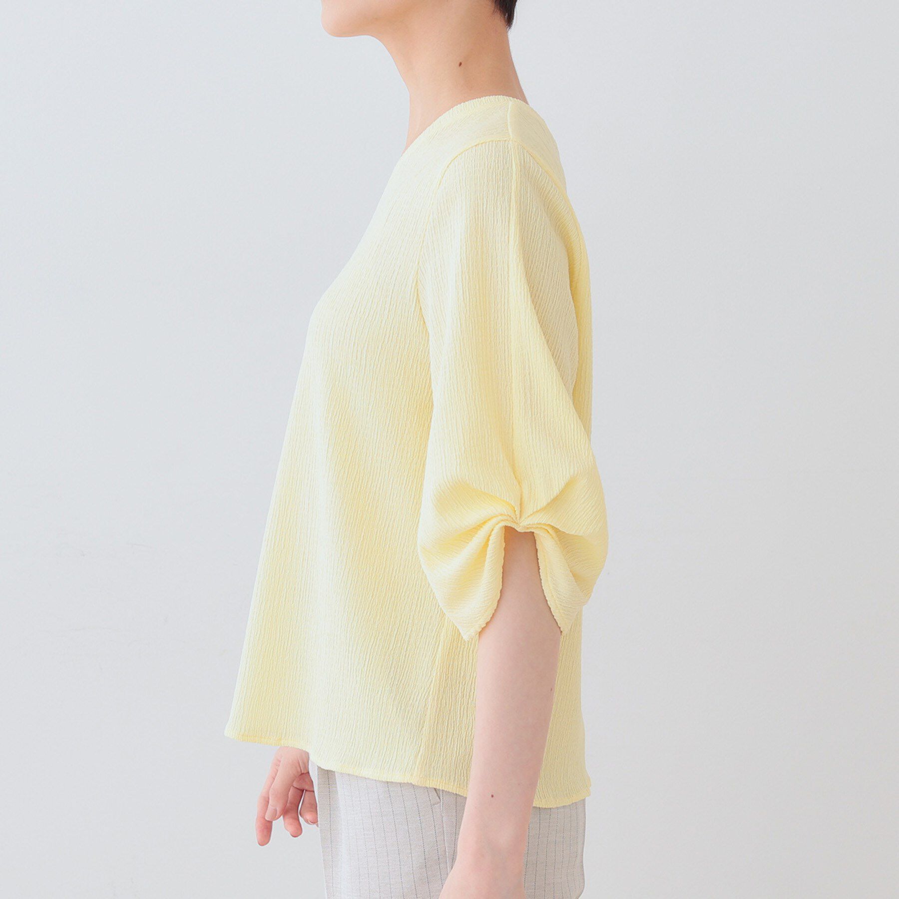 INDIVI「【洗える】タックデザインスリーブ ジャージトップス」|Tシャツ・カットソー|